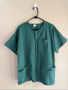 RMF Scrubs Women’s Short Sleeve Button Down Green Round Neck Scrub Jacket XL